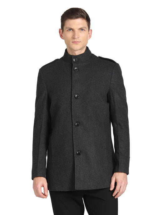 Arrow Wool Men's Standard Length Trench Coat (ASAGJK4797_Charcoal, 2XL