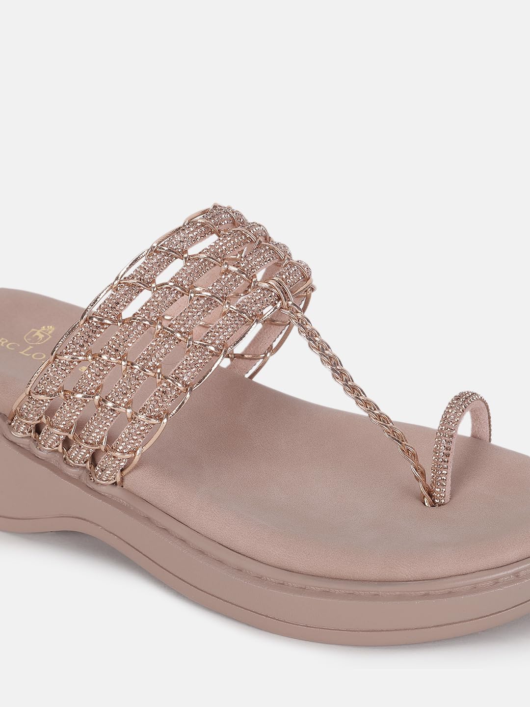 Marc Loire Women's Bow Embellished Slip-On Platform Heel Fashion Sandal for All Occasion (Rose Gold, 6)