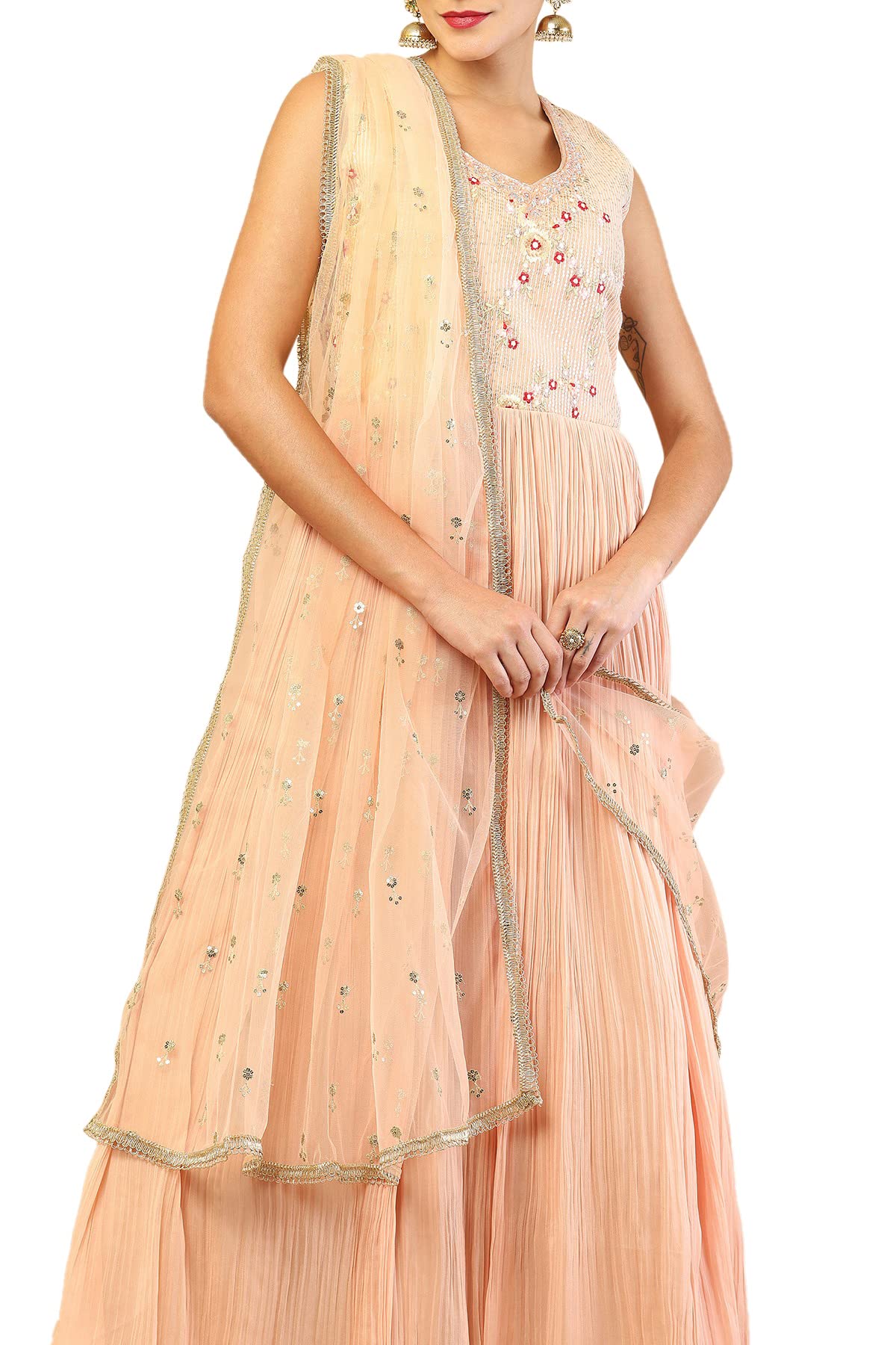 Soch Peach Georgette Gown With Embroidered Designs