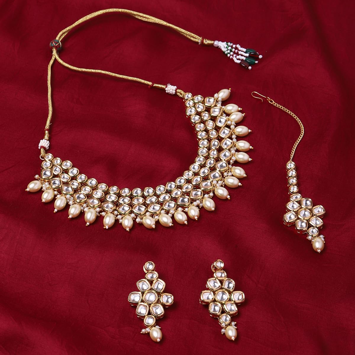 VOYLLA Kundan Gold plated Brass Necklace set