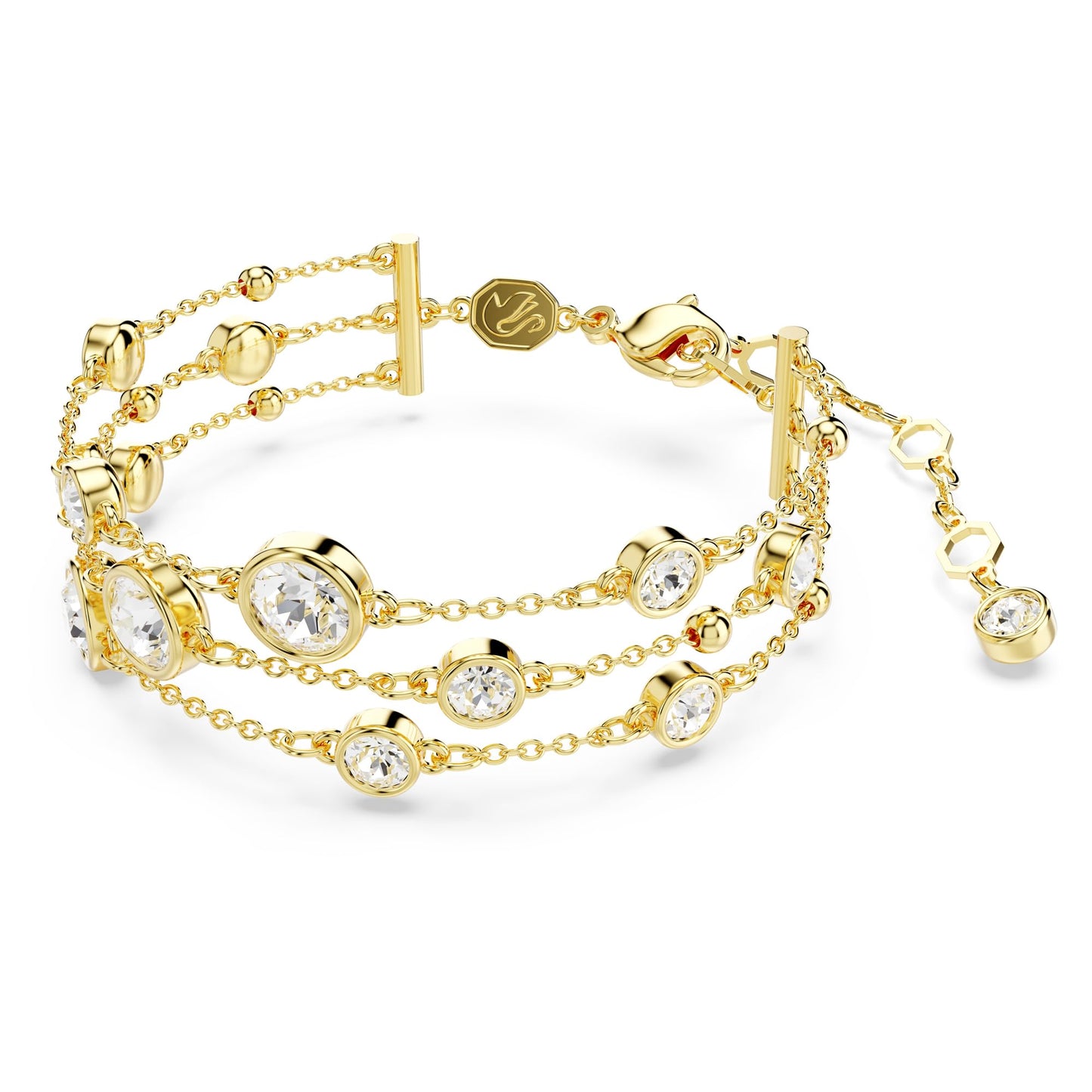 Swarovski Imber wide bracelet, Round cut, White, Gold-tone plated