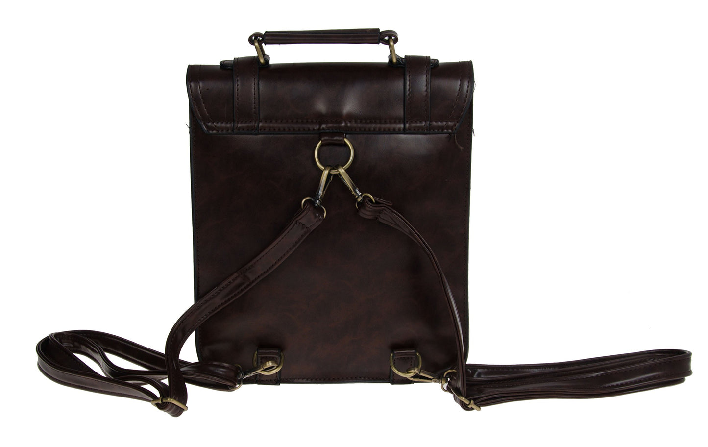 Artisan Crafted Leather Look Messenger Bag/Handbag Backpack/Office Bag/Shoulder Bag (Dark Brown) with Removable Straps For Women/Girls