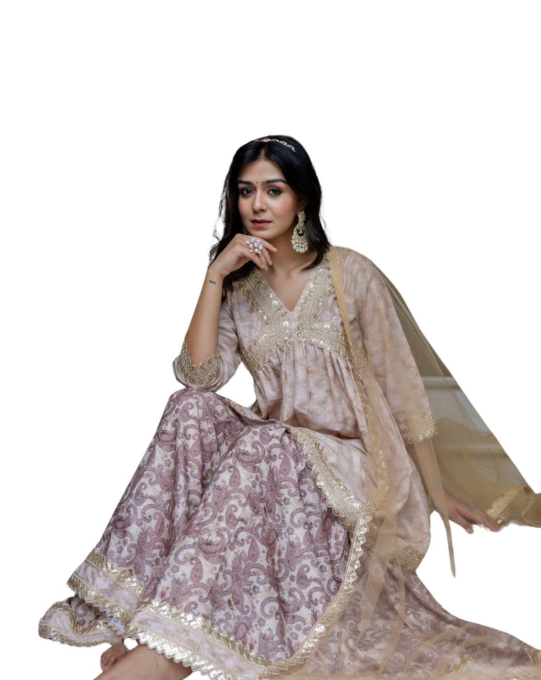 Jaipurite Women Embroidered Alia Cut Kurta & Flared Sharara with Dupatta