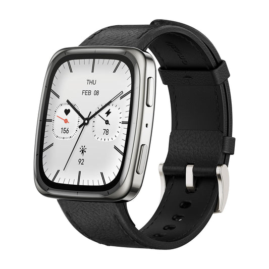 Amazfit Active 2 Square, 2000 Nits Bright AMOLED Display, Built in GPS, 10Day Battery, for Android & iPhone, Accurate Readings, BT Call, Sleep Monitor, 5ATM Water Resistant, Black Leather