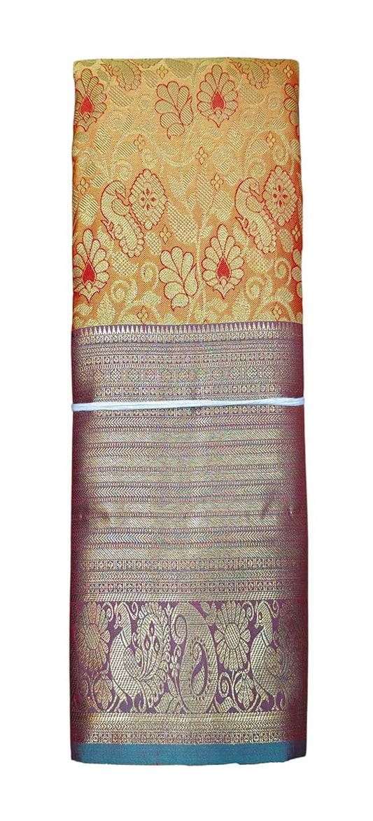 VFCollections Women's Kanchipuram Silk Pure Pattu Sarees With Blouse (VFC482-1)