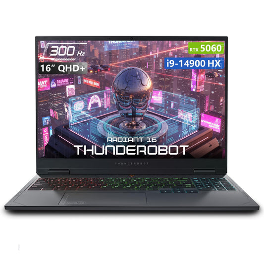 Thunderobot Radiant 16 i9 5060 2.5K 300Hz Gaming Laptop, NVIDIA GeForce RTX 5060, Core i9-14900HX, 16" QHD+ 300Hz Display, 32GB DDR5, 1TB SSD, RGB Backlit Keyboard, Wi-Fi 6, Win 11 Home, Black