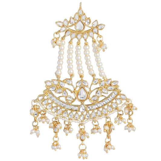 Peora Gold Plated Kundan & Pearl Pasa/Hair Kalank Traditional Jewellery for Women