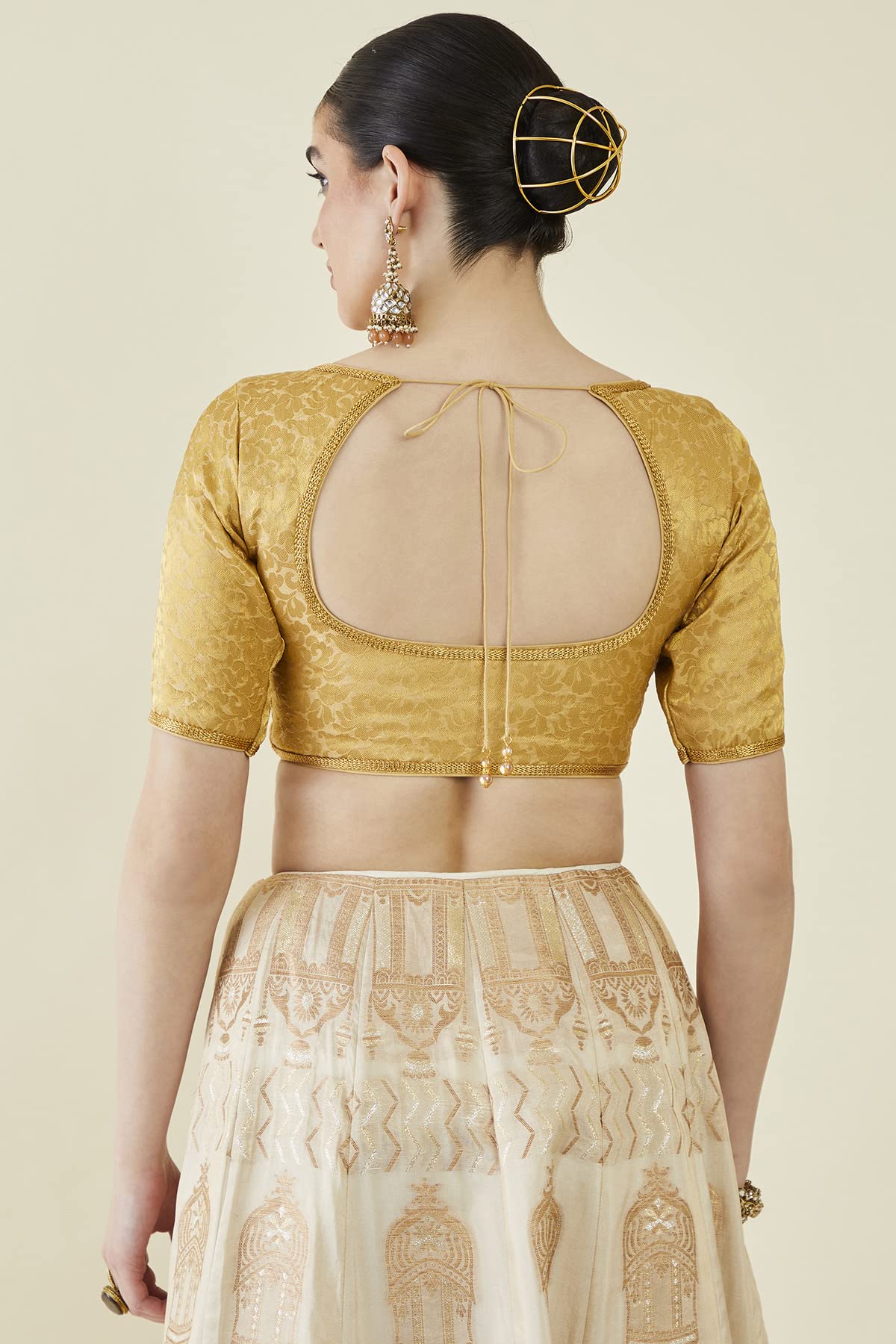 Soch Women Gold Art Silk Floral Blouse(Gold_34)