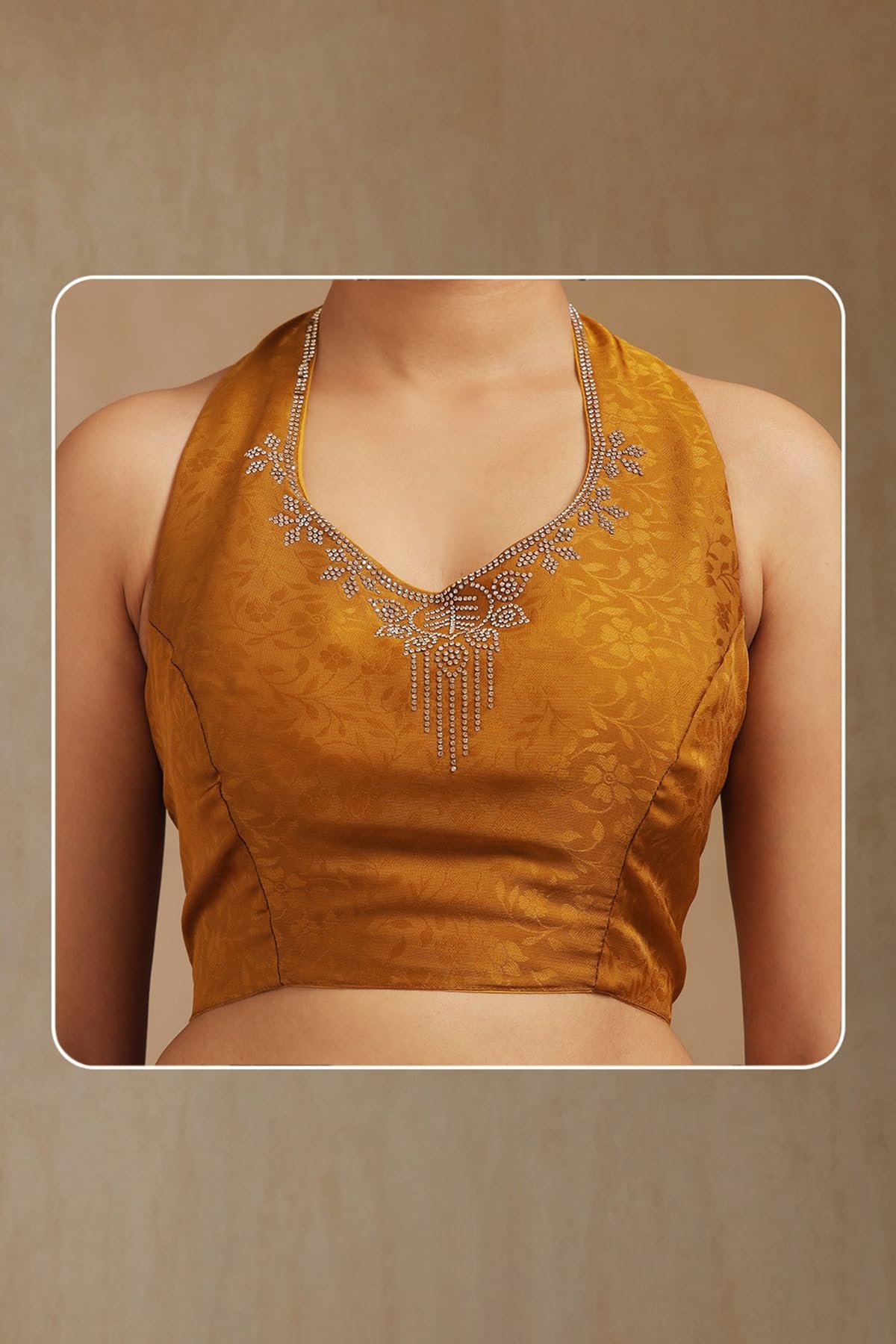 Soch Womens Mustard Fendy Georgette Woven Design Saree With Stone Work