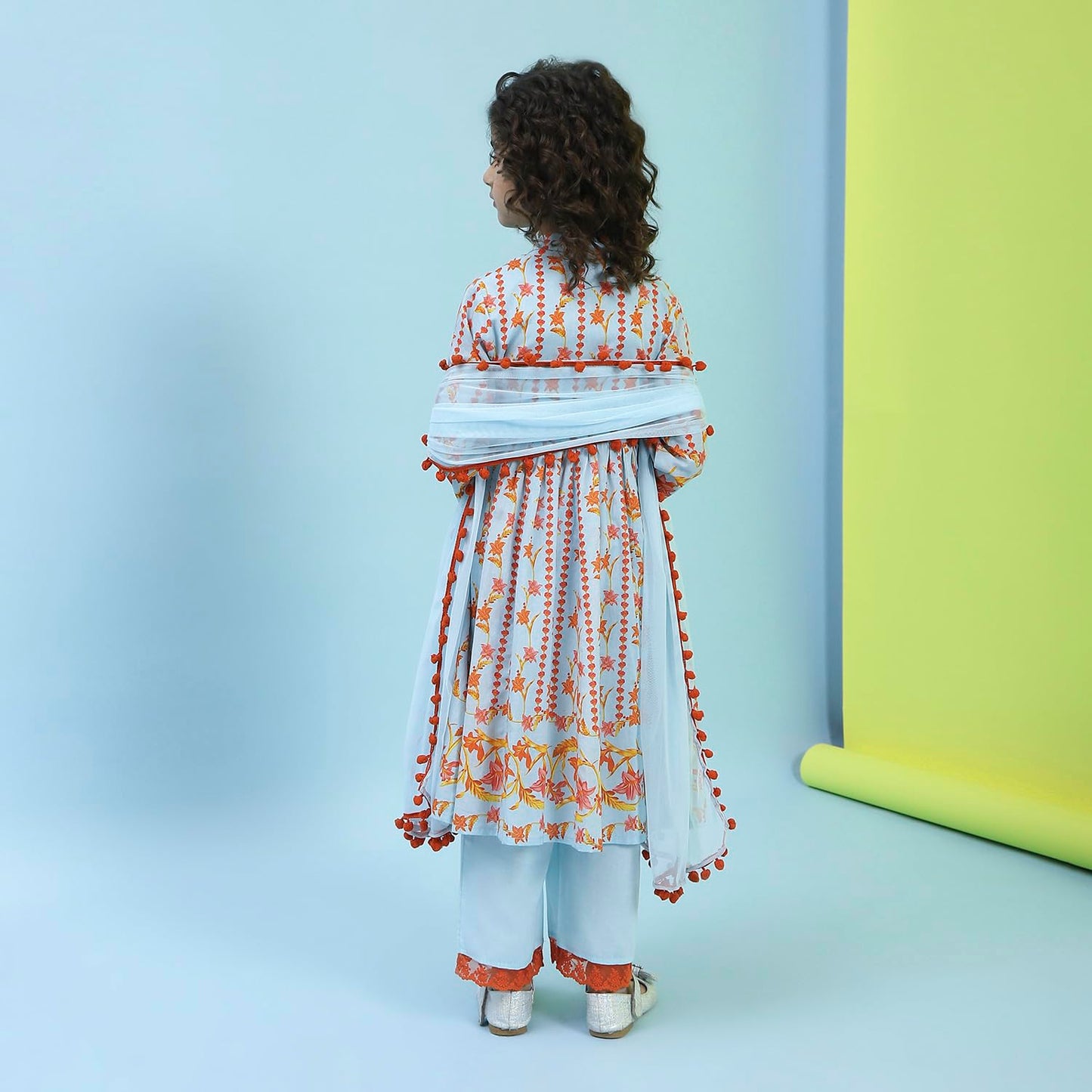 Biba Girl's Cotton Kurta, Bottom, Dupatta (KWBTNC6295SS25SKBLU_Sky Blue