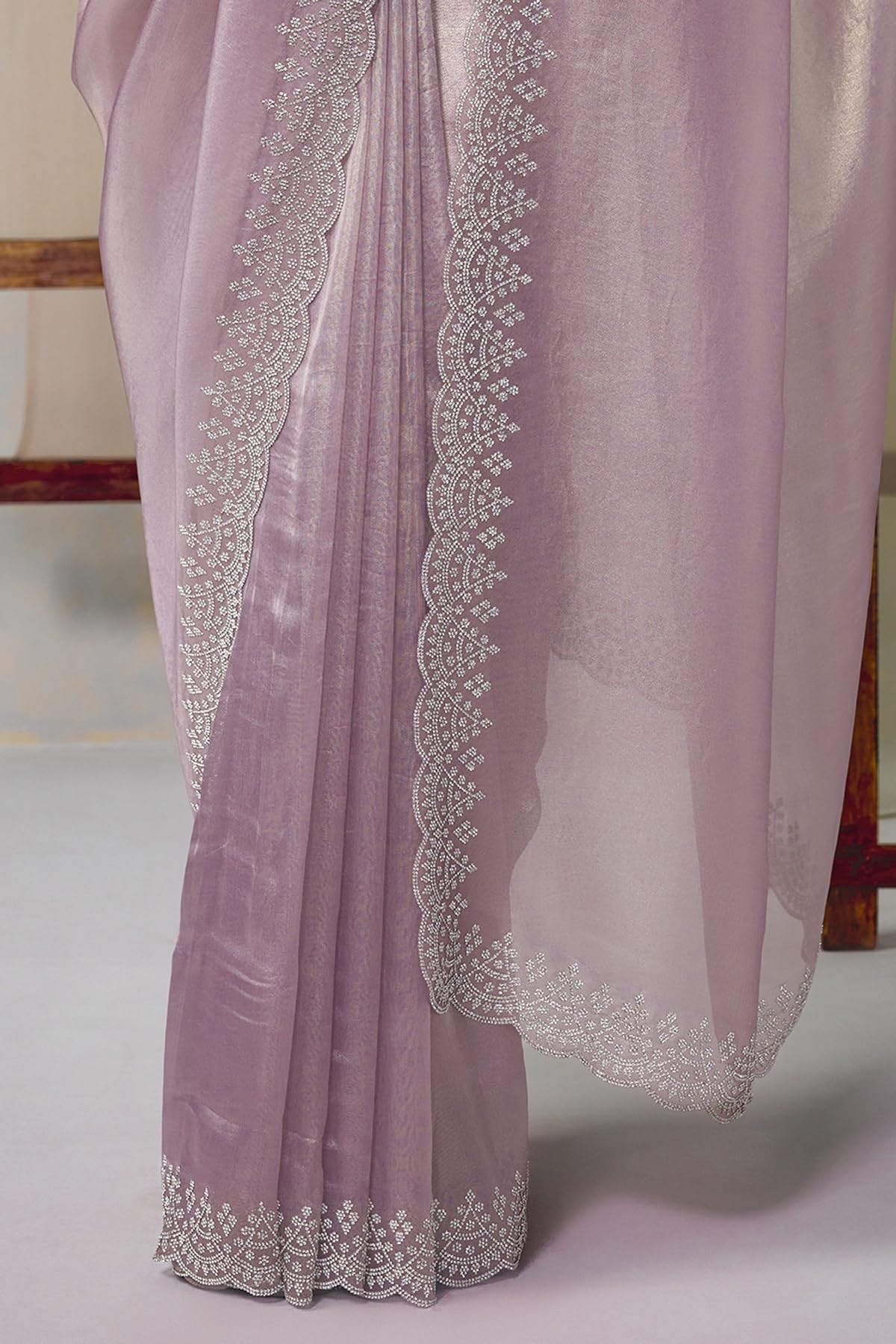 Soch Womens Silver Net Embellished Saree