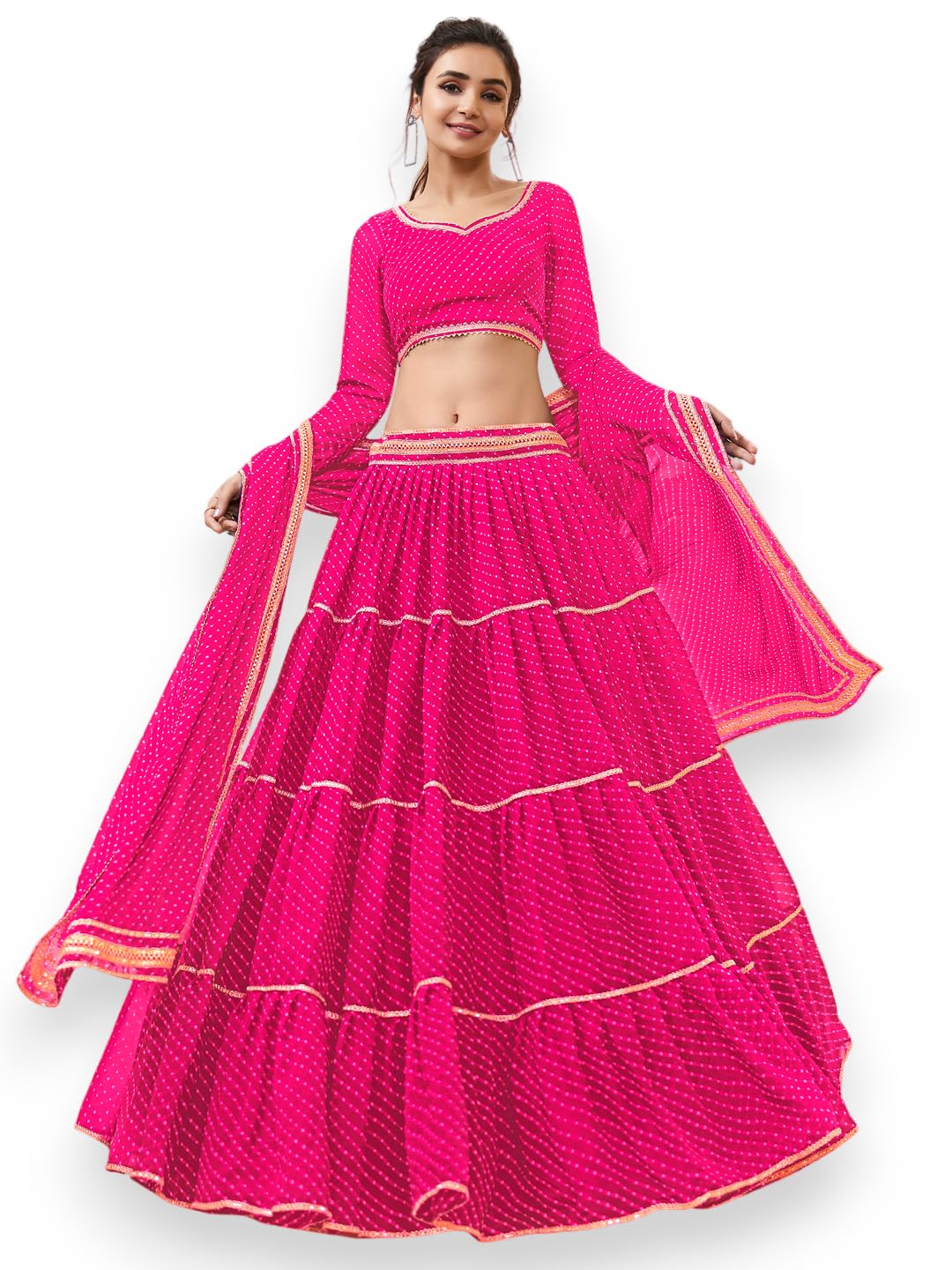 Zeel Clothing Women's Leheriya Print Pure Georgette Semi-stitched New Lehenga Choli Set With Dupatta (603-Pink-Stylish-Wedding-Designer-New; Free Size)