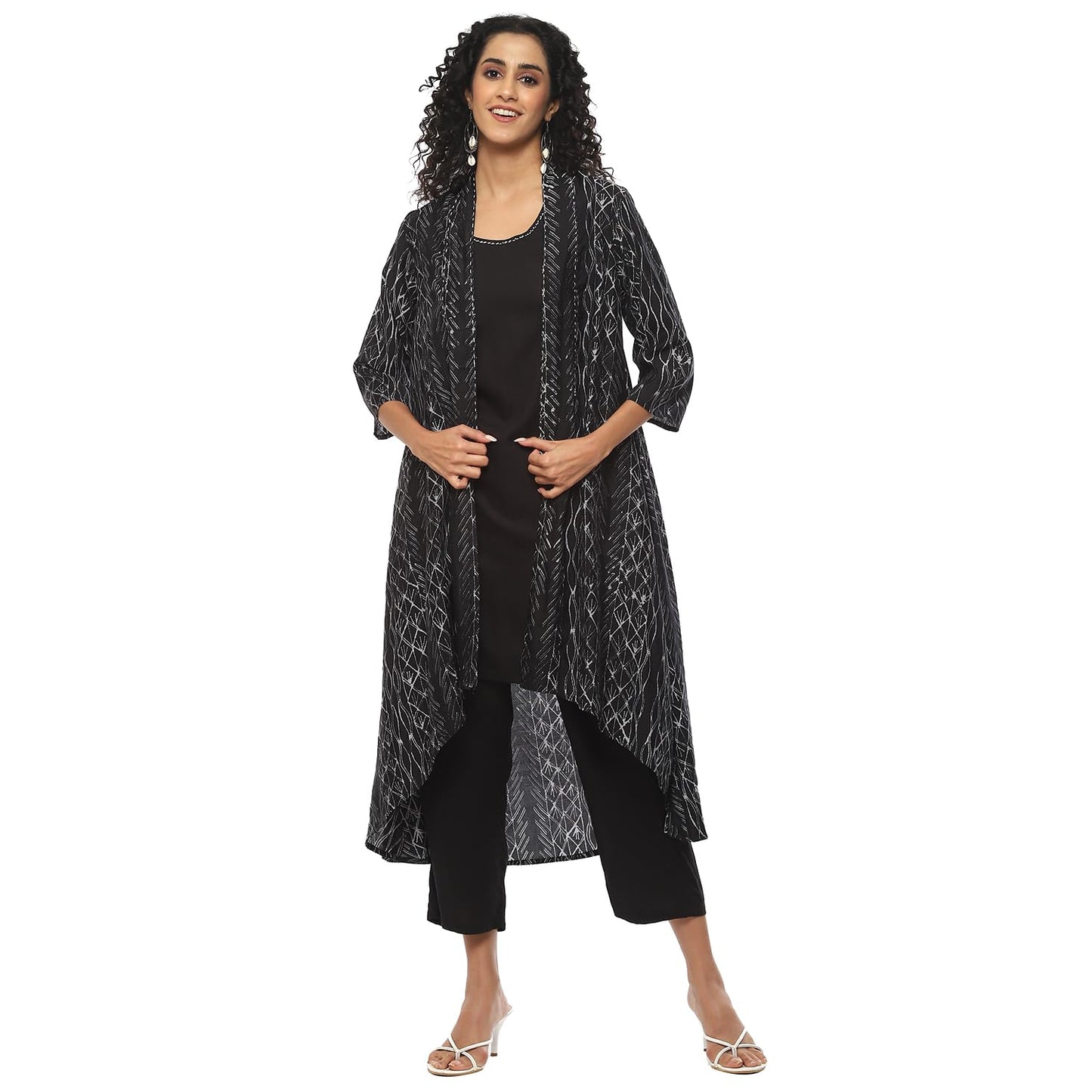 BIBA Women Printed Straight Mix and Match(Work WEA2134_Carbon Black_40)