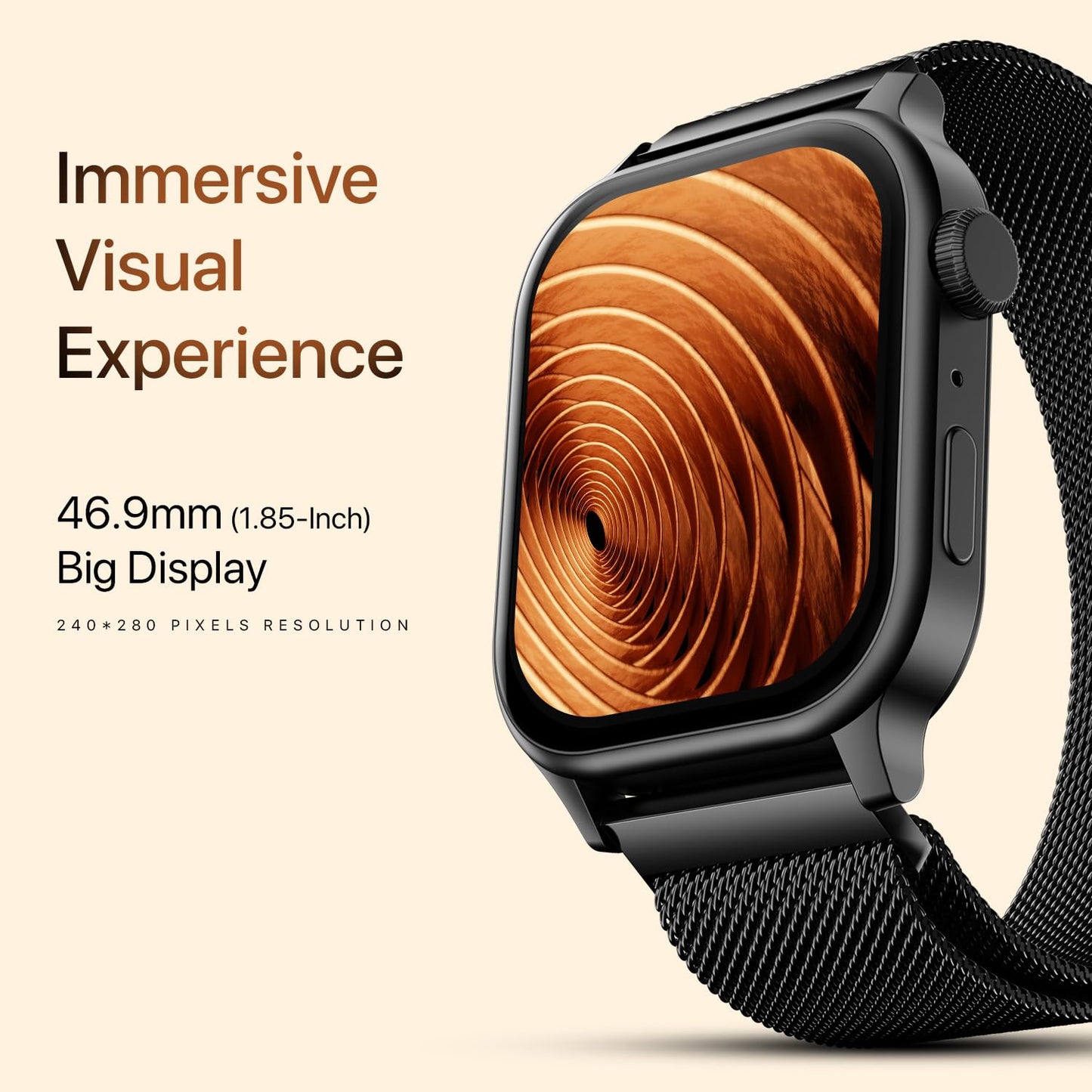Fire-Boltt Rise Smart Watch, 1.85" HD Display, Metal Body with Bluetooth Calling, Rotating Crown, AI Voice Assistant, 120 Sports Modes, Neon UI, SpO2 & Heart Rate Monitoring (Black Millanese)