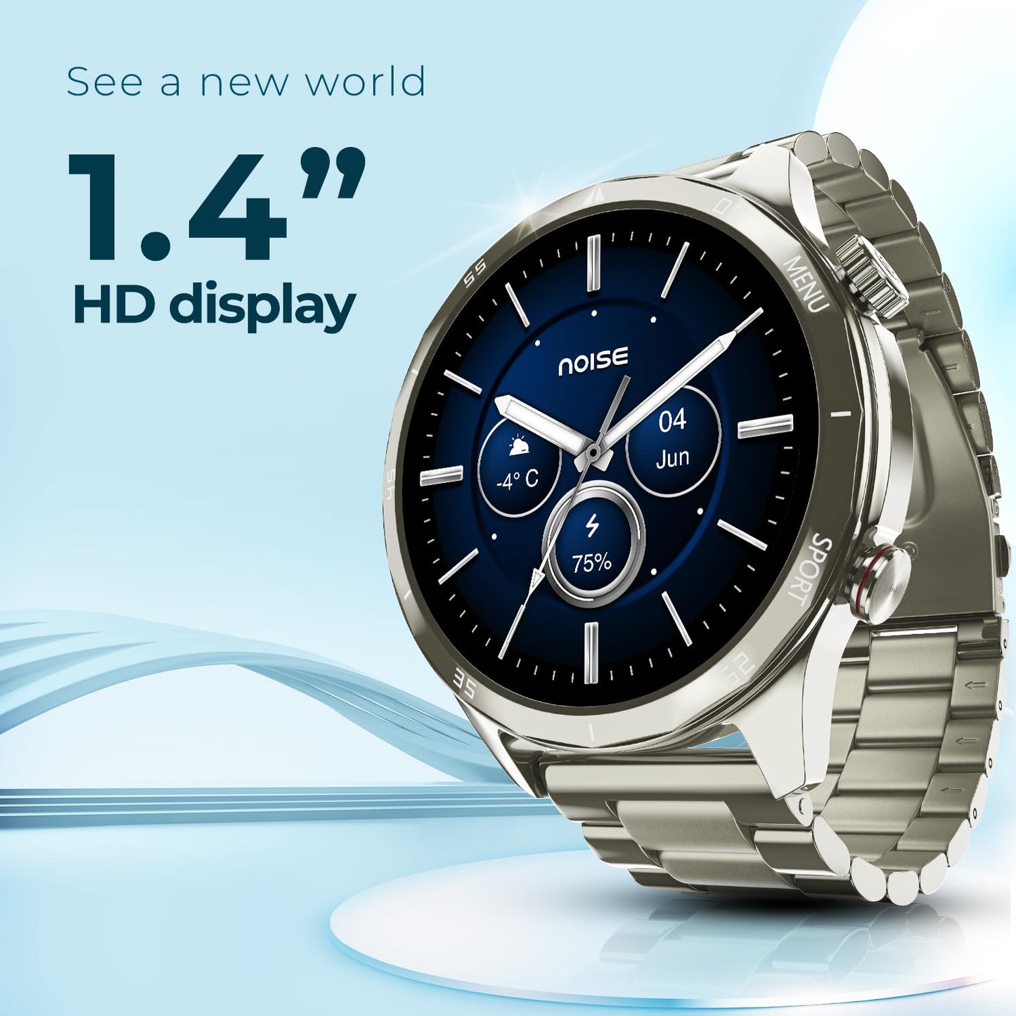 Noise Newly Launched Mettalix: 1.4" HD Display with Metallic Straps and Stainless Steel Finish, BT Calling, Functional Crown, 7 Day Battery, Smart Watch for Men and Women (Elite Nickel)