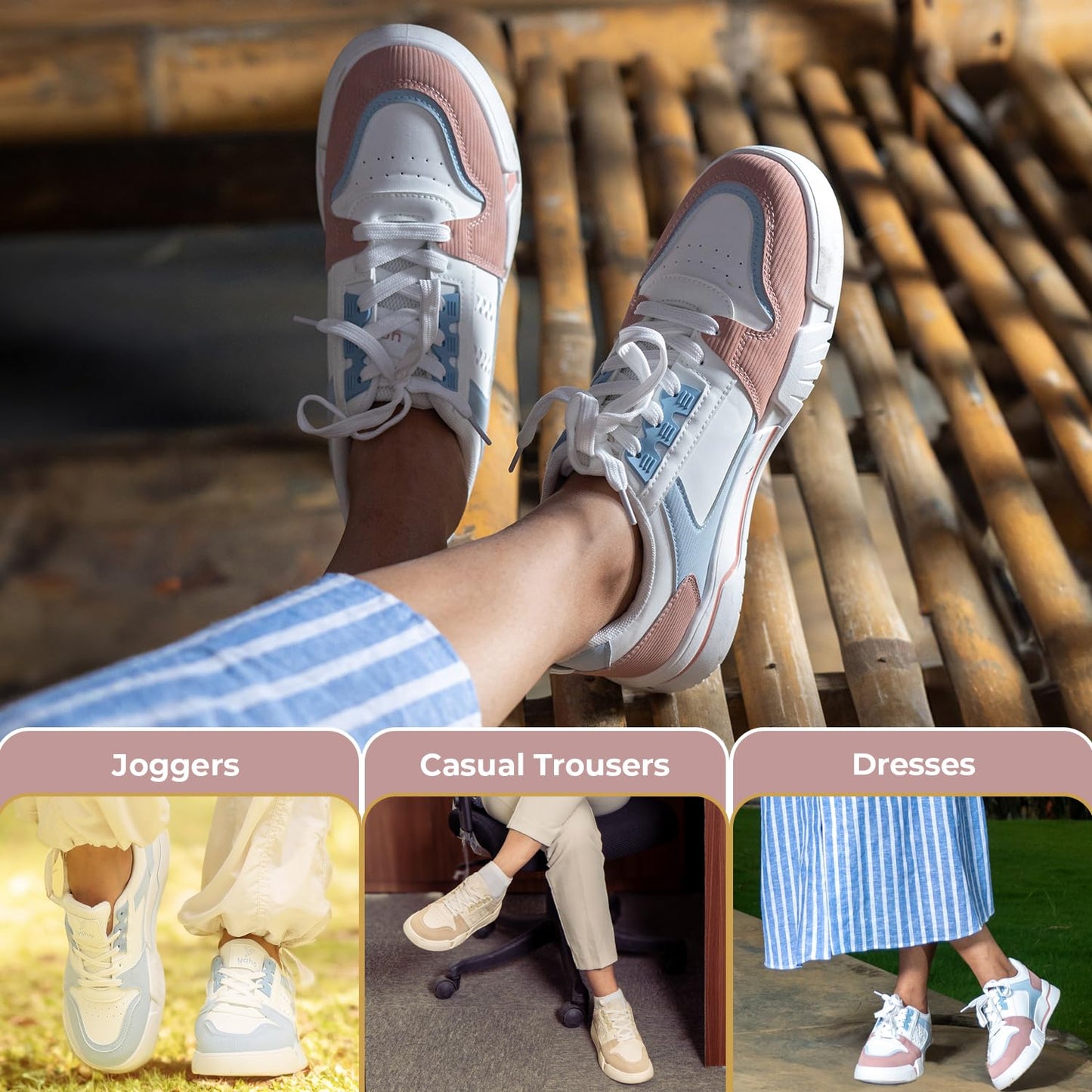 YOHO Lane Women’s Elegant Dual-Tone Premium Casual Sneakers | Pink - UK 8