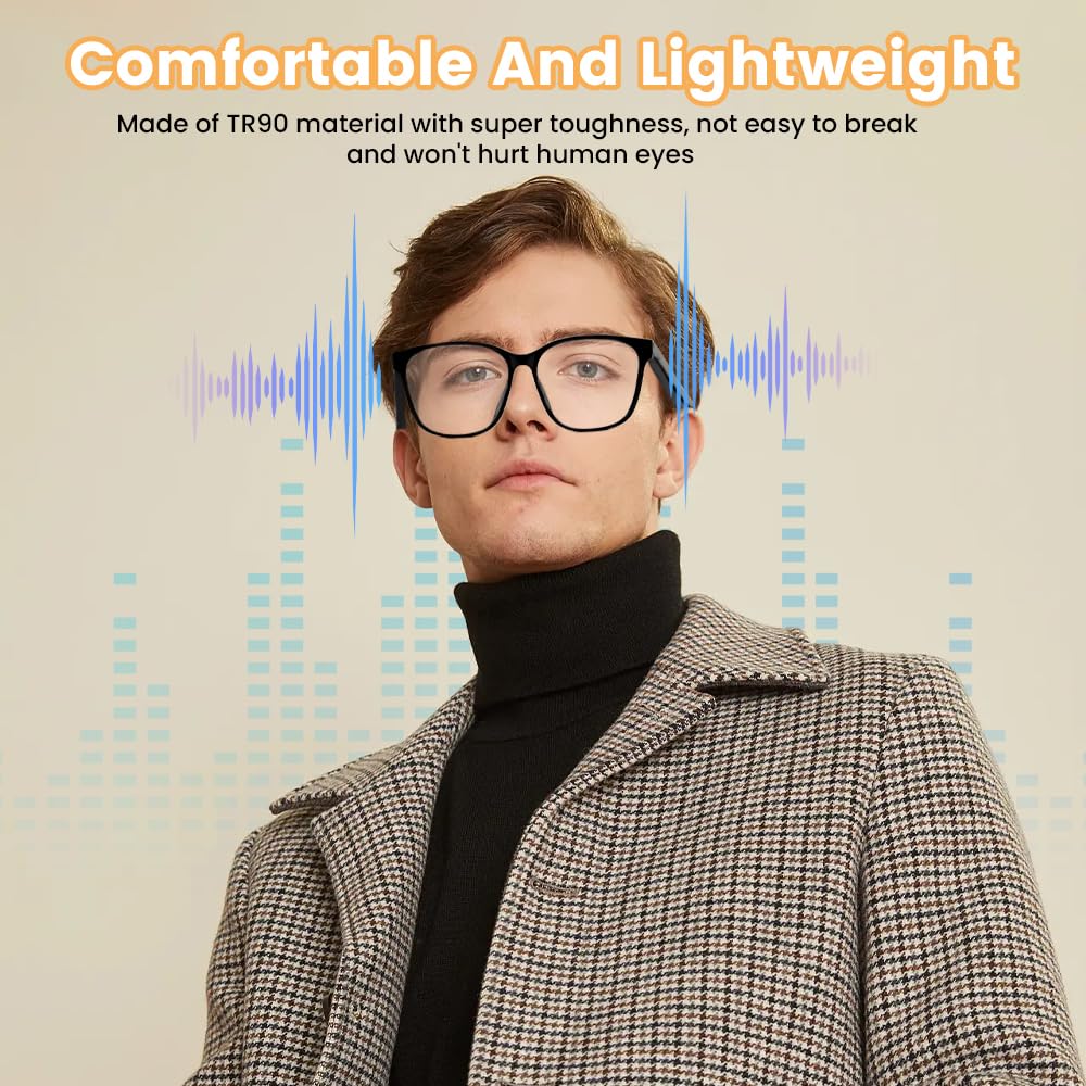 QJF Smart Glasses Anti Blue Light Bluetooth Glasses Built-in Mic & Open Speakers, Voice Assistant, for Reading/Office/Work Unisex (Transparent color)