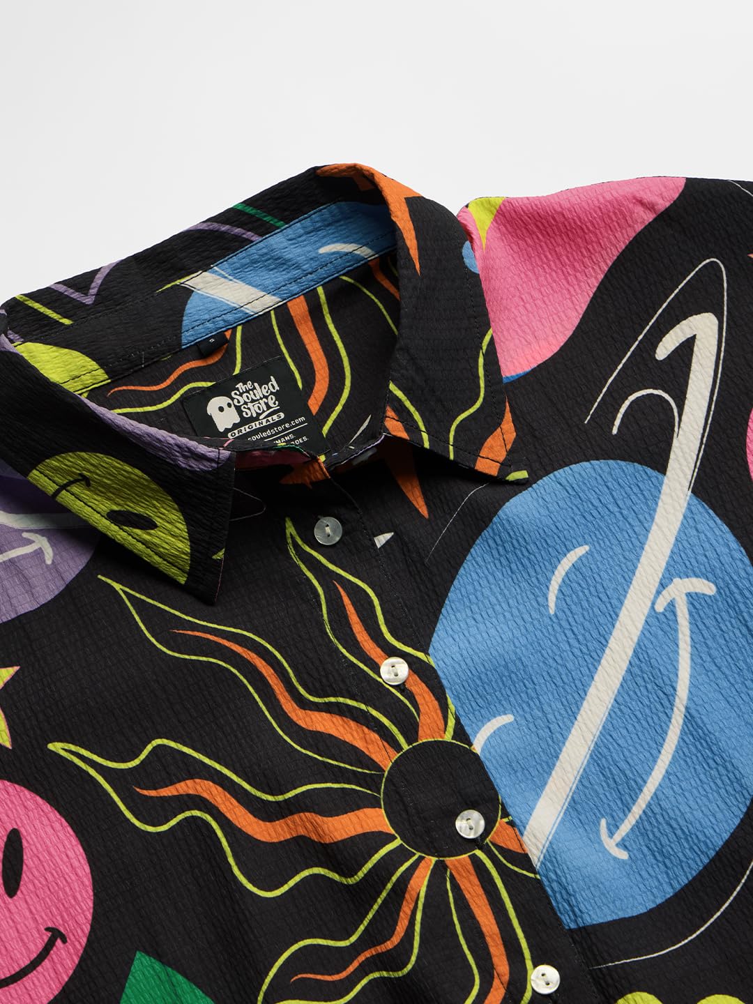 The Souled Store TSS Originals: Space Ace Women and Girls Short Sleeve Black All Over Print Button Down Boyfriend Shirts Oversized Shirts for Women Boyfriend Drop Shoulder Cotton Casual Half Sleeves
