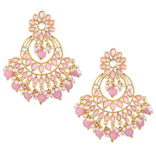 Peora Gold Plated Studded Chandbali Dangle Fashion Earrings for Women (Pink)