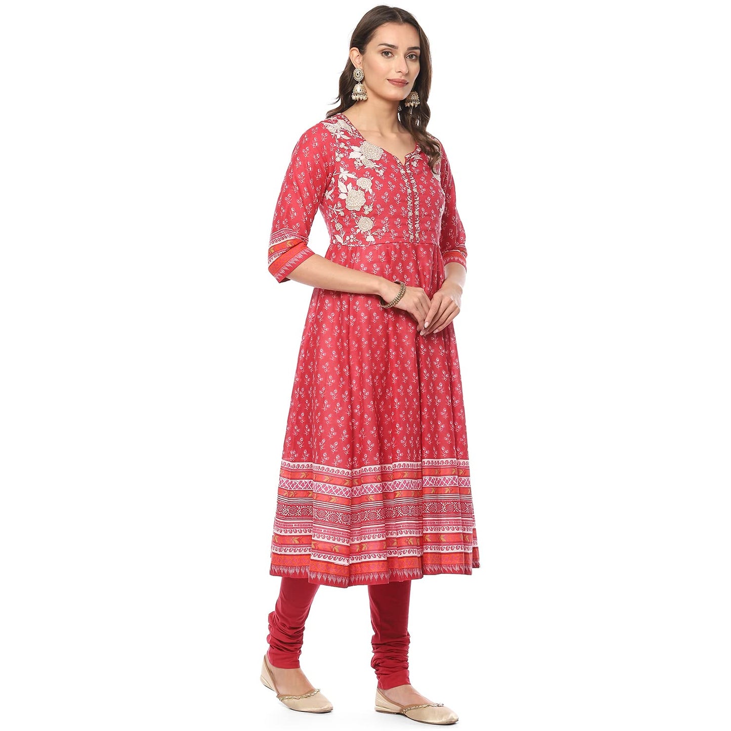 BIBA WOMEN PRINTED FITTED SALWAR KURTA DUPATTA(SKDASSORTED8618_RED_34)