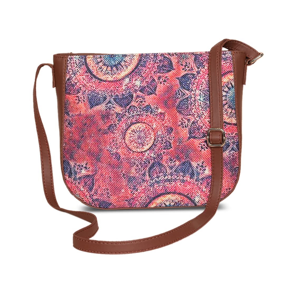 ZOUK Women's Handcrafted Pink Chakra Printed U Shaped Sling Bag