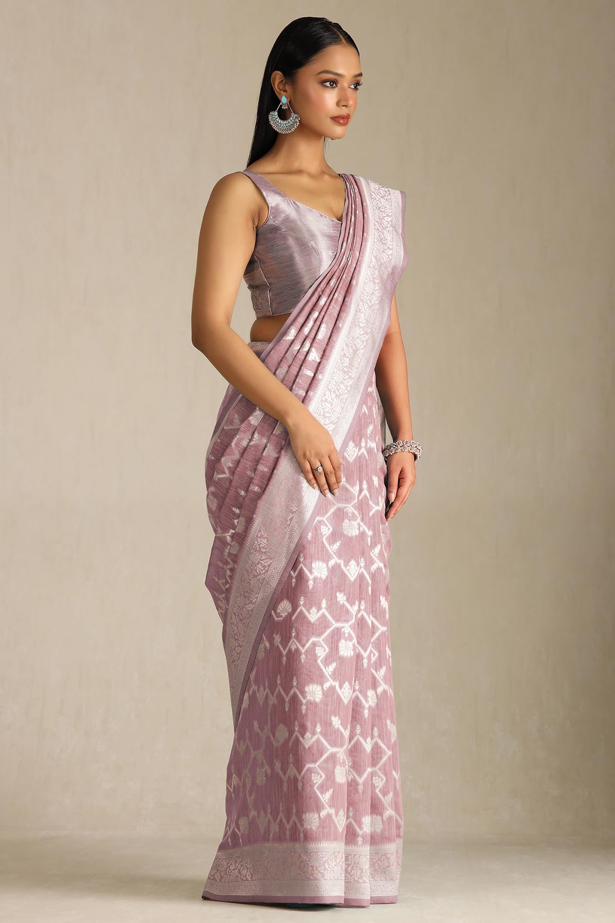 Soch Womens Beige Tussar Woven Design Saree With Zari Woven