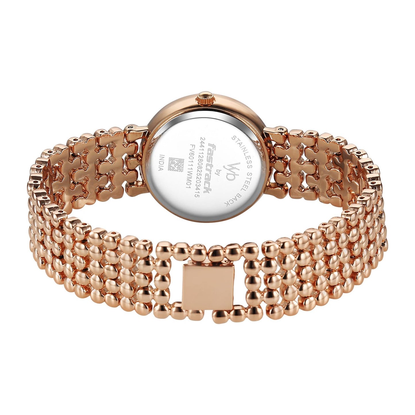 Fastrack Vyb Iconique Quartz Analog Light Peach Dial Rose Gold Alloy Strap Watch for Women - FV60111WM01W