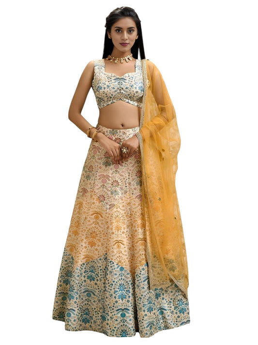 Zeel Clothing Women's Zari and Digital Print Work Art Silk Lehenga Choli with Dupatta (5073-Multi-Womens-Lehenga-Choli-New; Free Size)