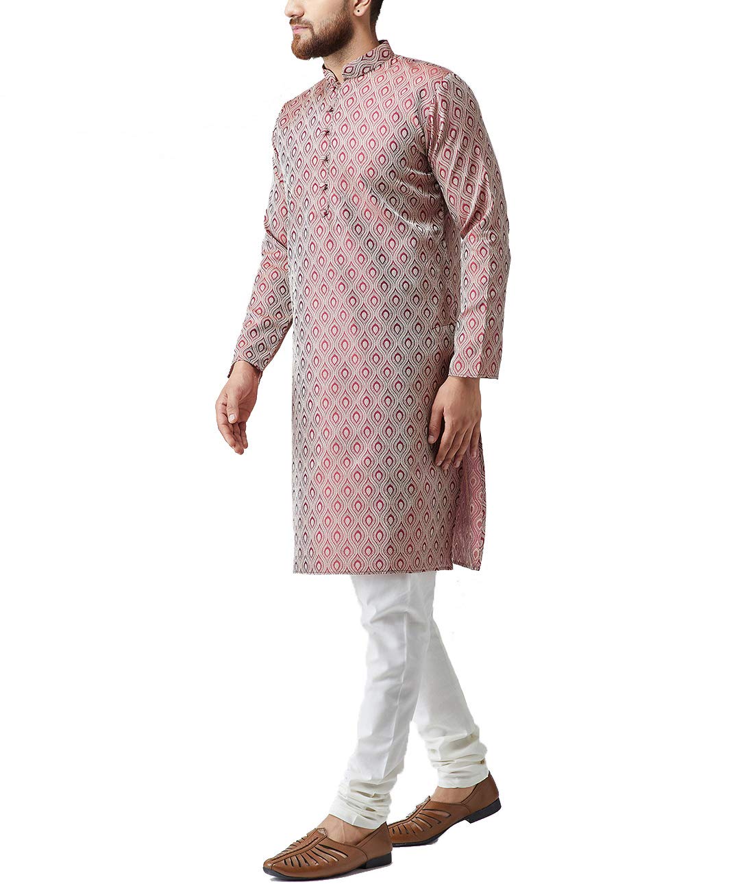 Jompers Men's Jacquard Silk Kurta and Pyjama Set(Maroon,XL)
