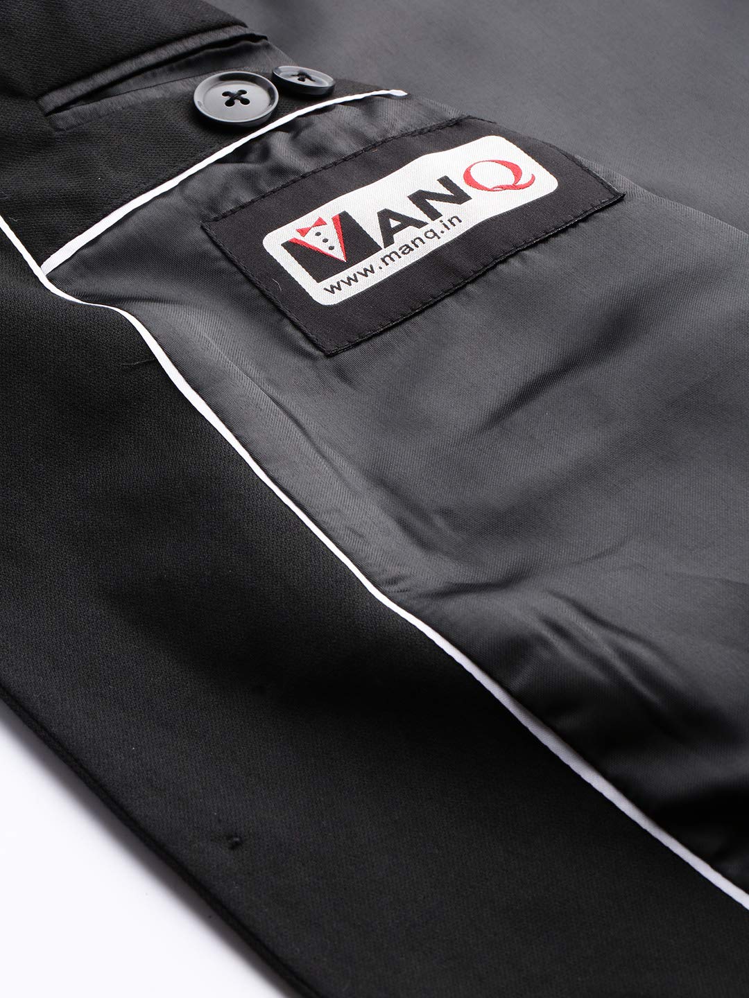 MANQ Men Black Solid Slim Fit Single-Breasted Three-Piece Formal Suit (Size: 38)