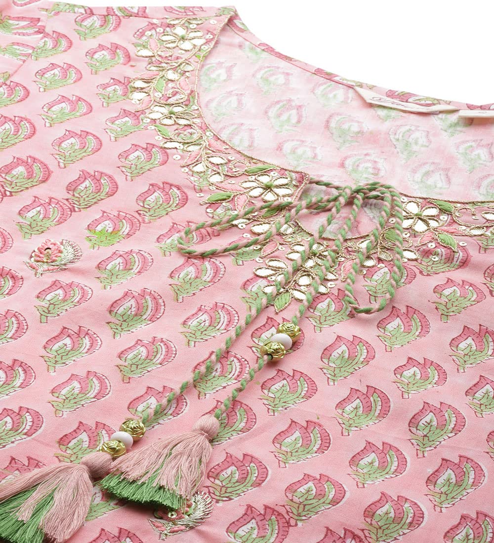 Divena Pink Floral Hand Block Printed Kurta Sharara Set with Dupatta