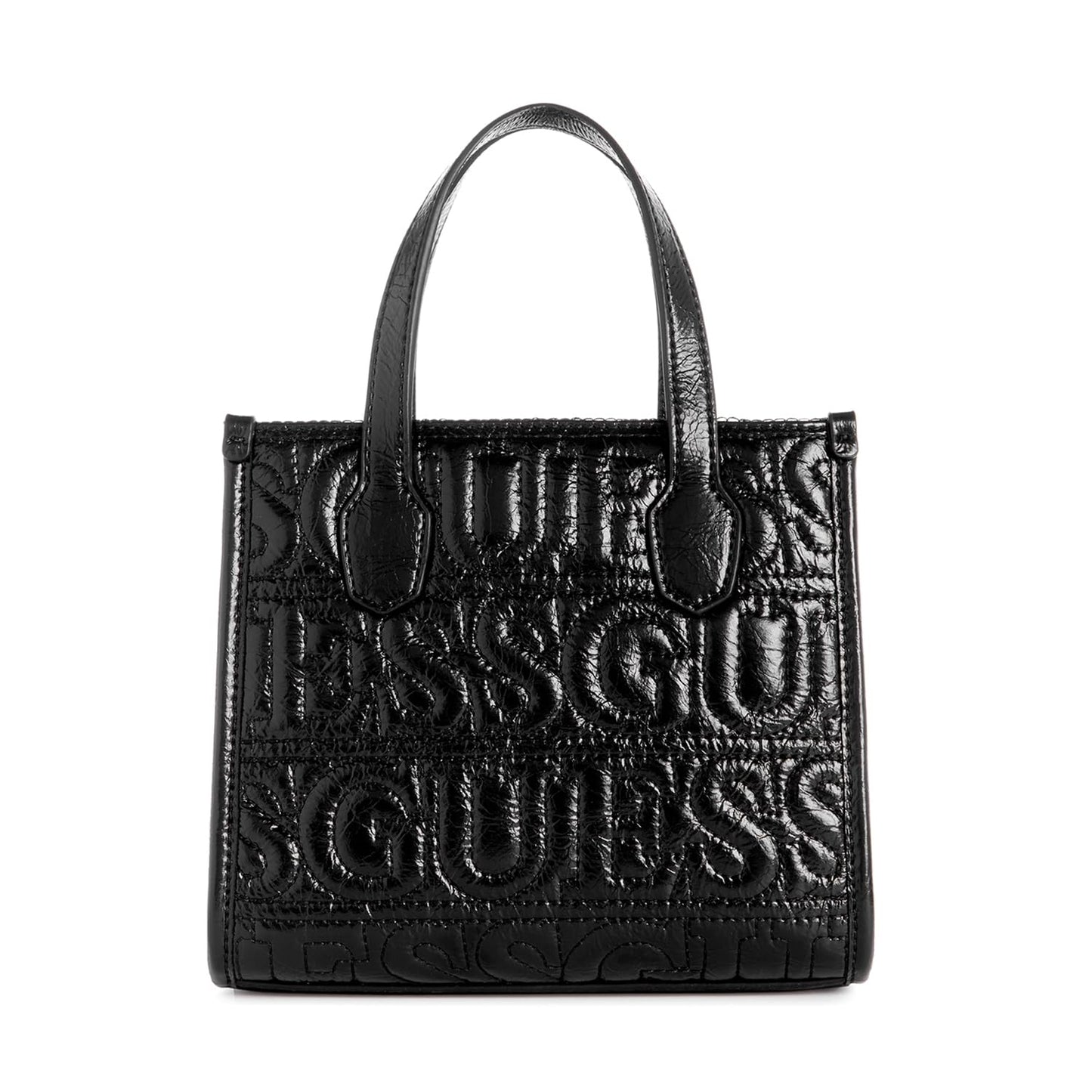 GUESS Polyurethane Black Embossed Women Silvana Mini Tote Bag