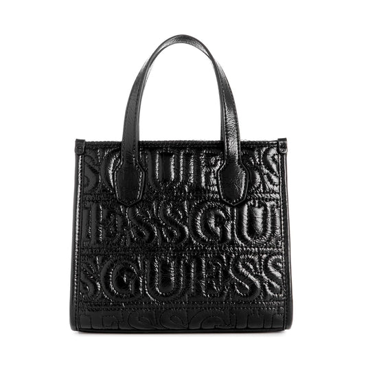GUESS Polyurethane Black Embossed Women Silvana Mini Tote Bag