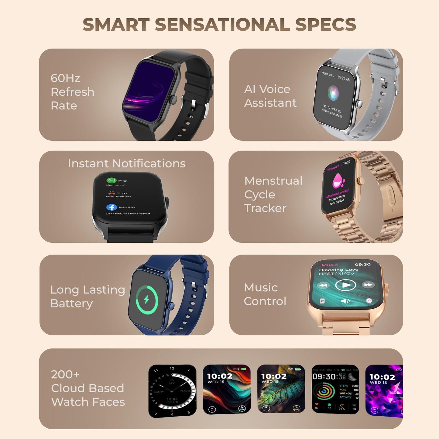 beatXP Marv Sense 1.96" Ultra HD Large Display Bluetooth Calling Smart Watch, Metal Body, Rotary Crown, 320 * 386px, 500 Nits, 60Hz Refresh Rate, 100+ Sports Modes, 24x7 Health Monitoring (Blue)