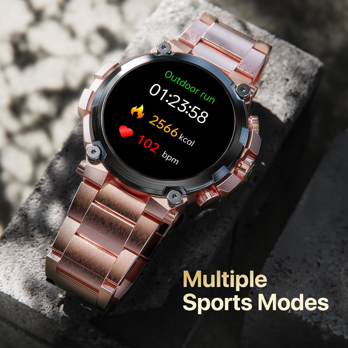 Fire-Boltt Dominian 36.3mm (1.43 inch) AMOLED Display, Stainless Steel Design, 466 * 466 px Resolution, Bluetooth Calling, Multiple Sports Modes, Health Mode, IP67, Weather Updates (Twilight Copper)