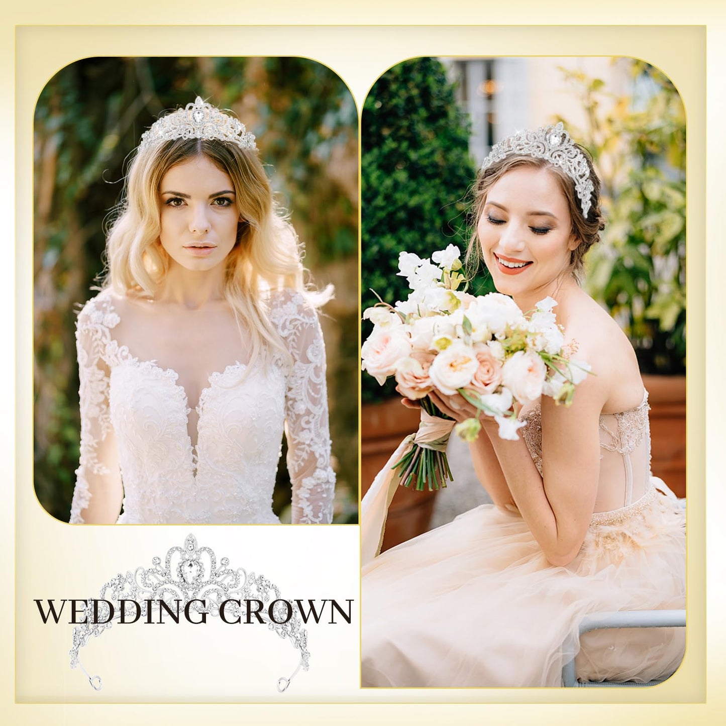 Rierousy Tiara Wedding Crown Women's Crown Bridal Crystal Crown Rhinestone Crown, Wedding Tiara for Weddings, Proms, Pageants, Princess Parties, Birthday Parties etc, 13 * 14 * 4.5cm, Non-Precious