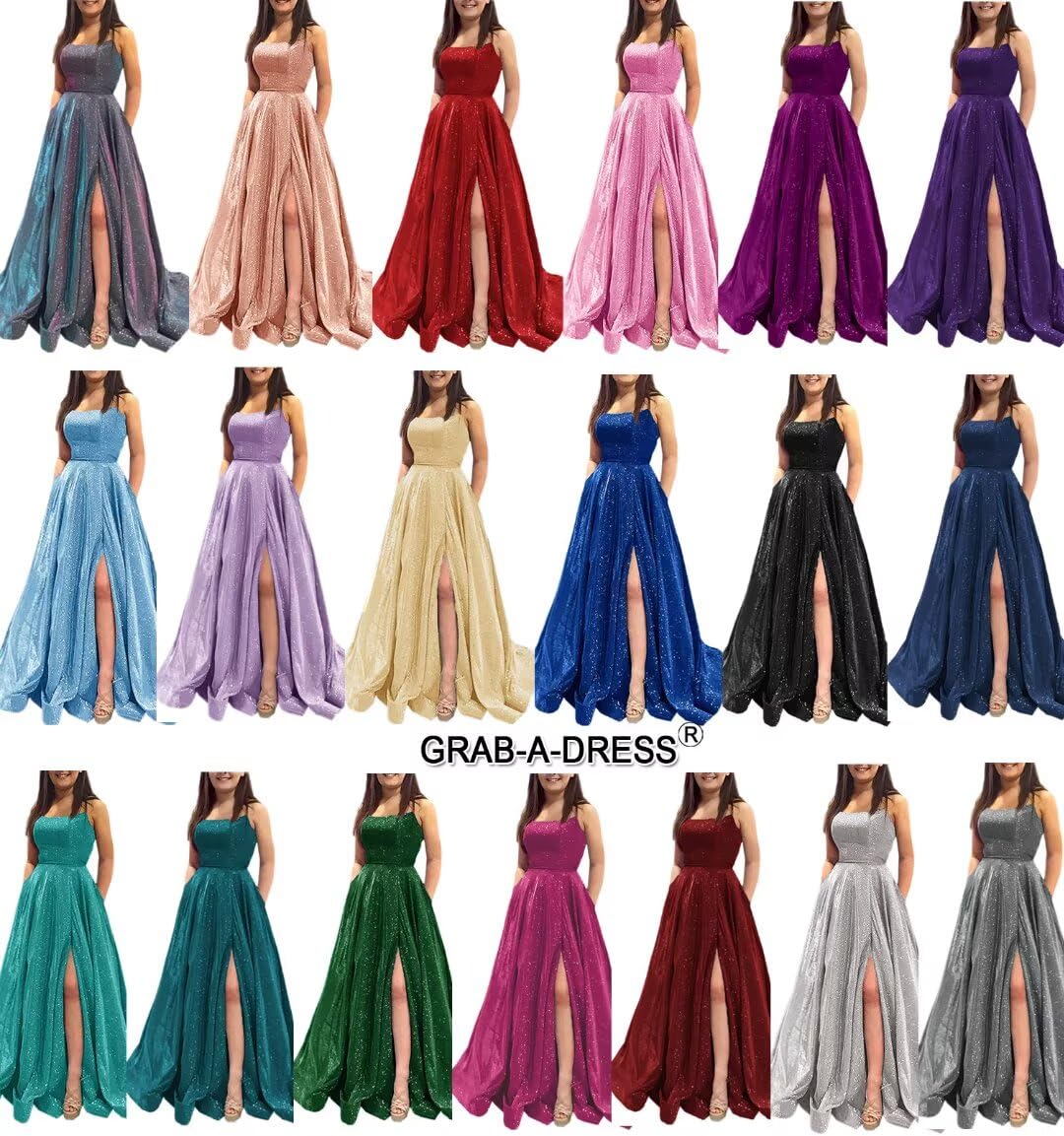 GRAB A DRESS Women Bling Prom Dresses Long A Line Spaghetti Straps Formal Evening Ball Gowns Glitter Party Floor Length Dress 2020 Steel