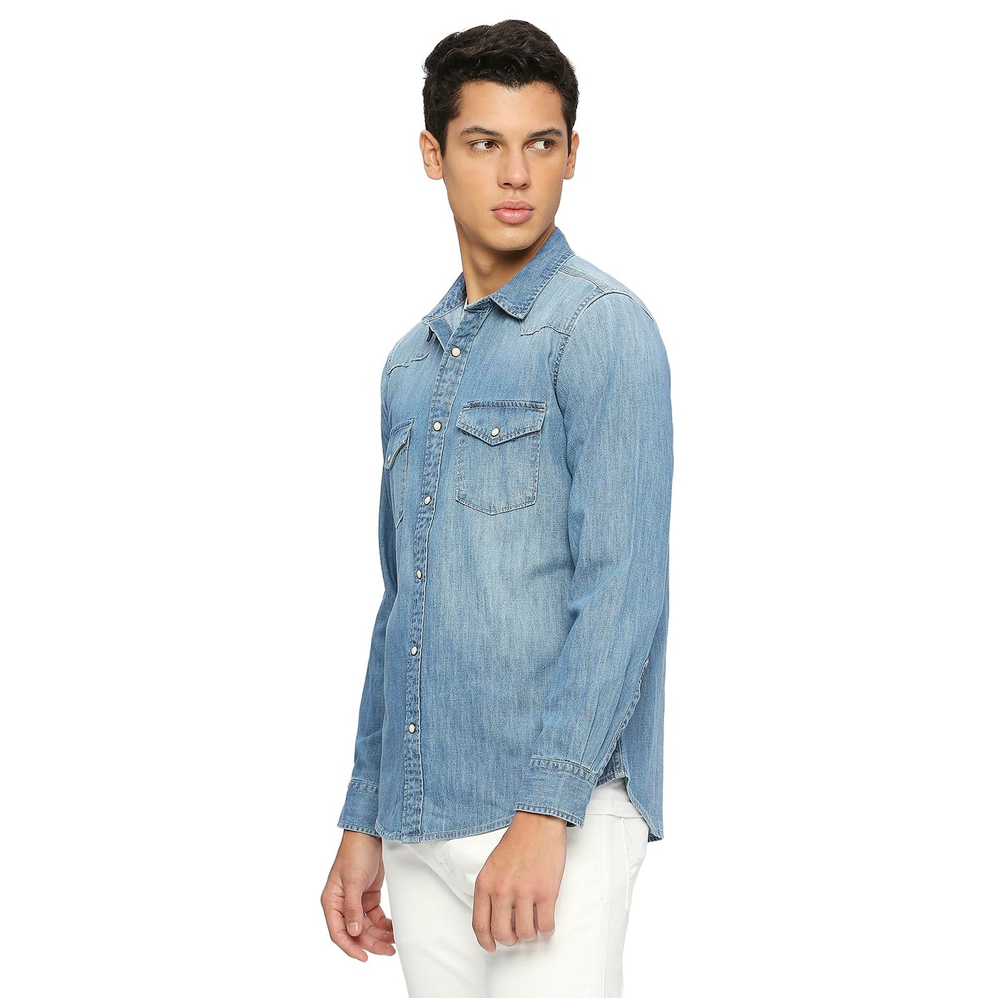 Pepe Jeans Men's Cotton Regular Fit Denim Shirts, Blue, Small
