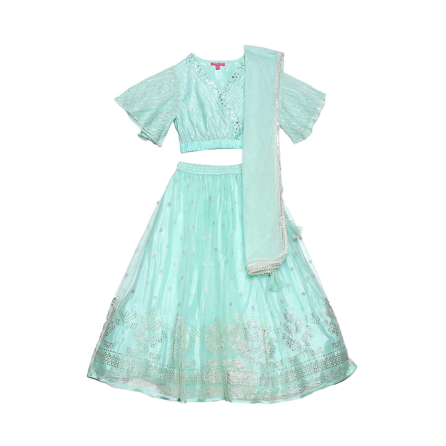BIBA Girls Solid Polyester Blend Lehenga Set (KW5221_9_Green) (KW5221AW23MNT