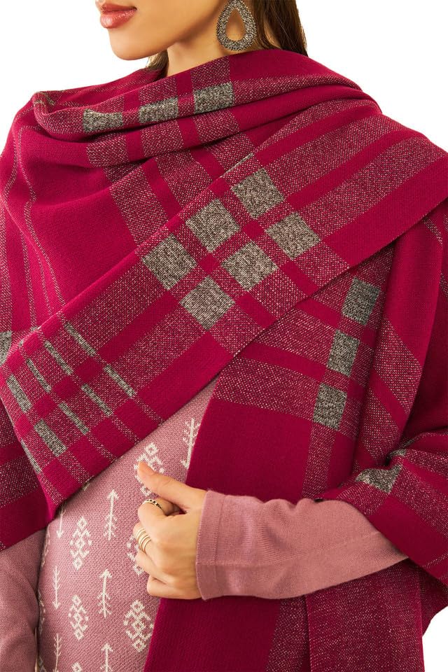Soch Womens Wine Acrylic Woven Design Winter Shrug