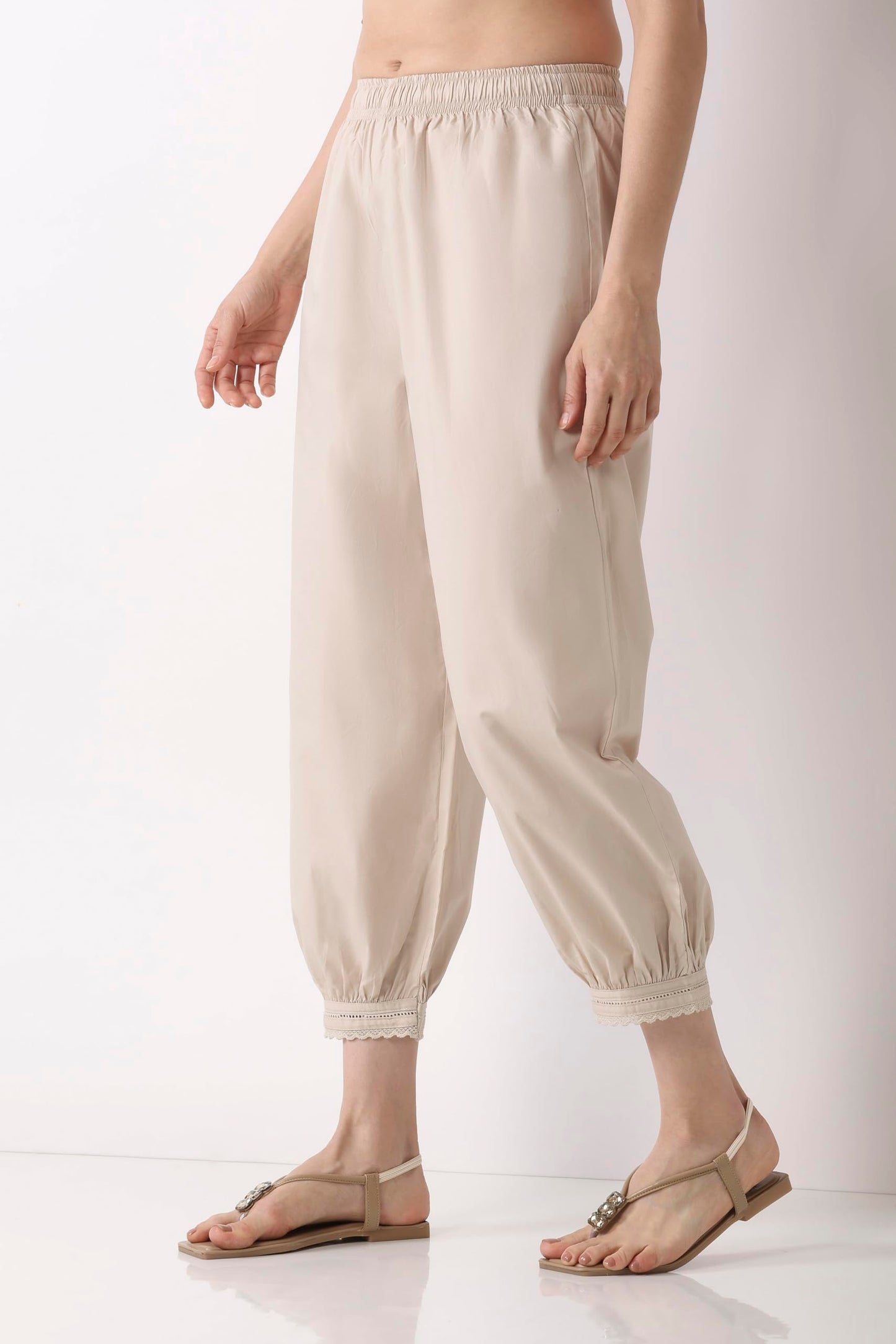 Biba Women Light Beige Cotton Salwar Pants_XL