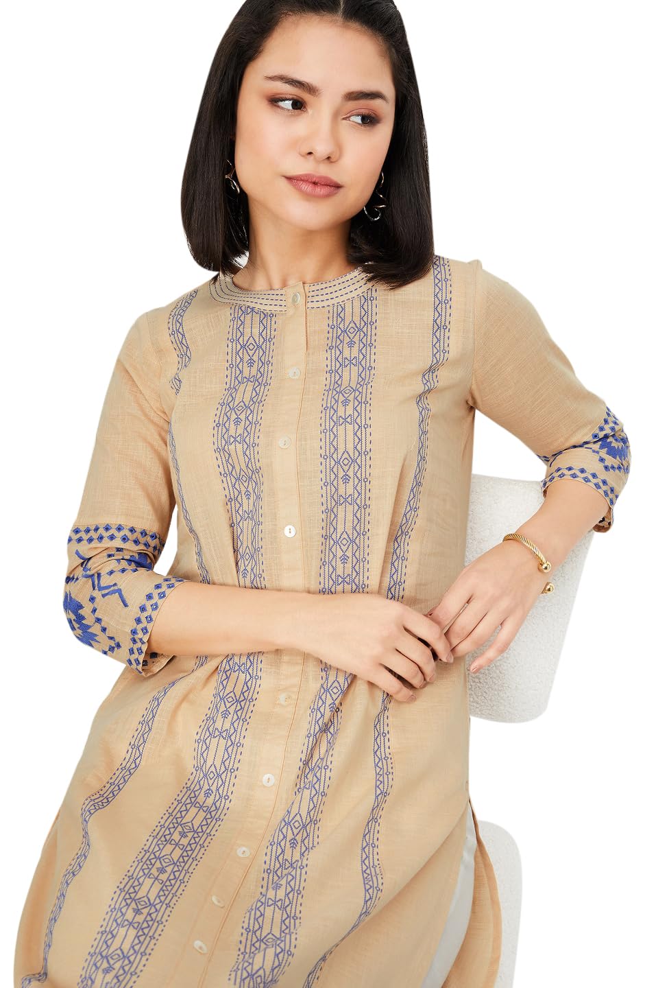 Max Women's Cotton Regular Fit Kurta (PFWWSP25DI_Beige, Medium