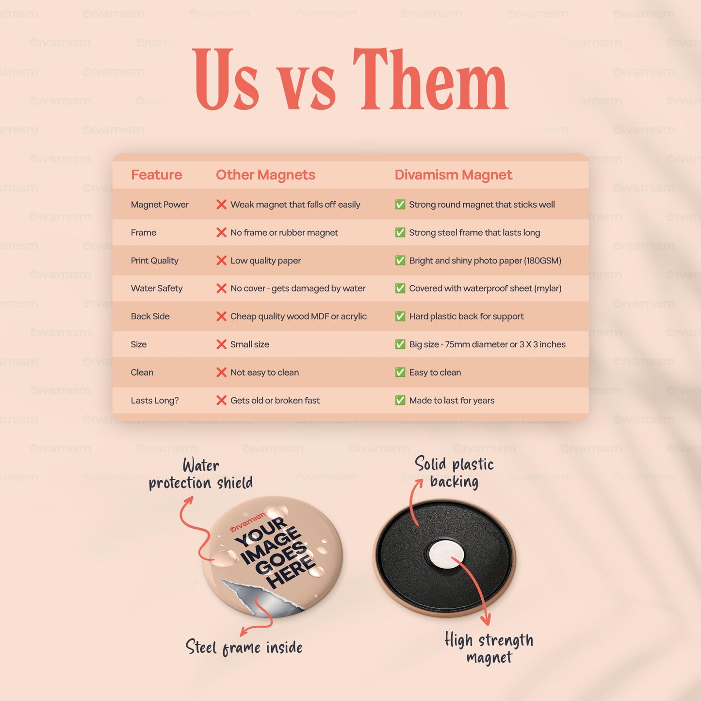 Divamism Fridge Magnet Customized Photo Set of 6 for Family 3X3 Inch Personalized Gifts for Women, Freeze Magnets Photo Frame, Wedding for Couples, Fridge Magnets Refrigerator Stylish