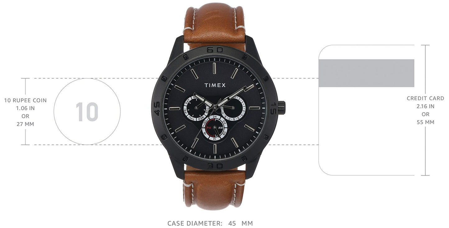 TIMEX Analog Watch for Man with Blue Round Dial & Tan Leather Strap Band Water Resistant Men's Wrist Watches - TW000U913