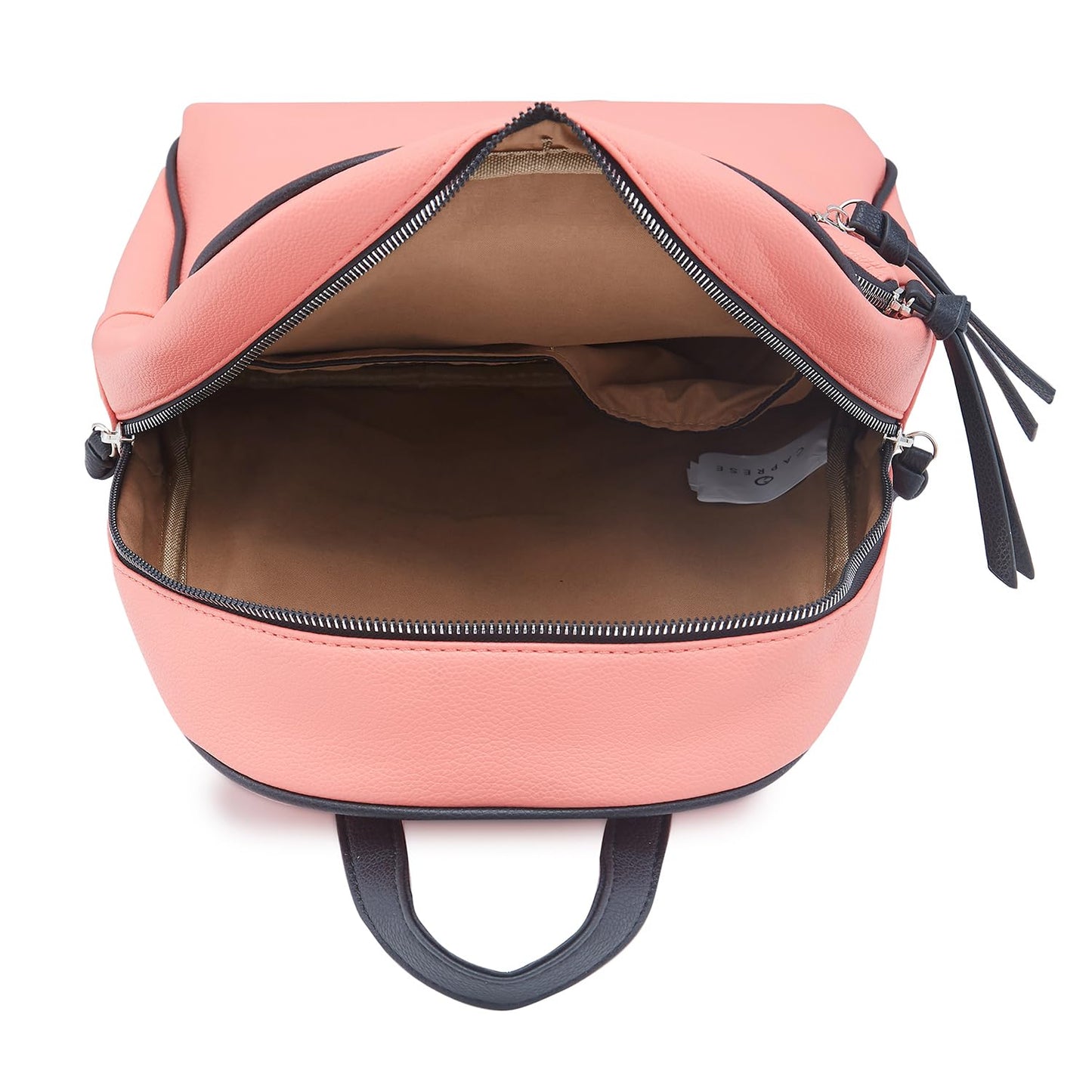 Caprese Mia Casual Backpack, Medium | Fashion Backpack for Women with Multiple Compartments, Adjustable Shoulder Strap, Tassel Key Chain & Secure Zip Closure | for Everyday Outings and Travel (Coral)