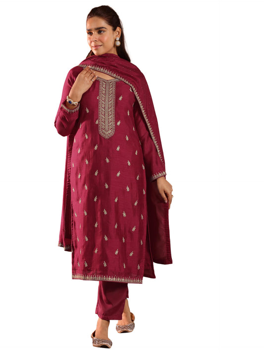 Libas Women's Silk Blend Kurta Sets (49504_Pink_M)