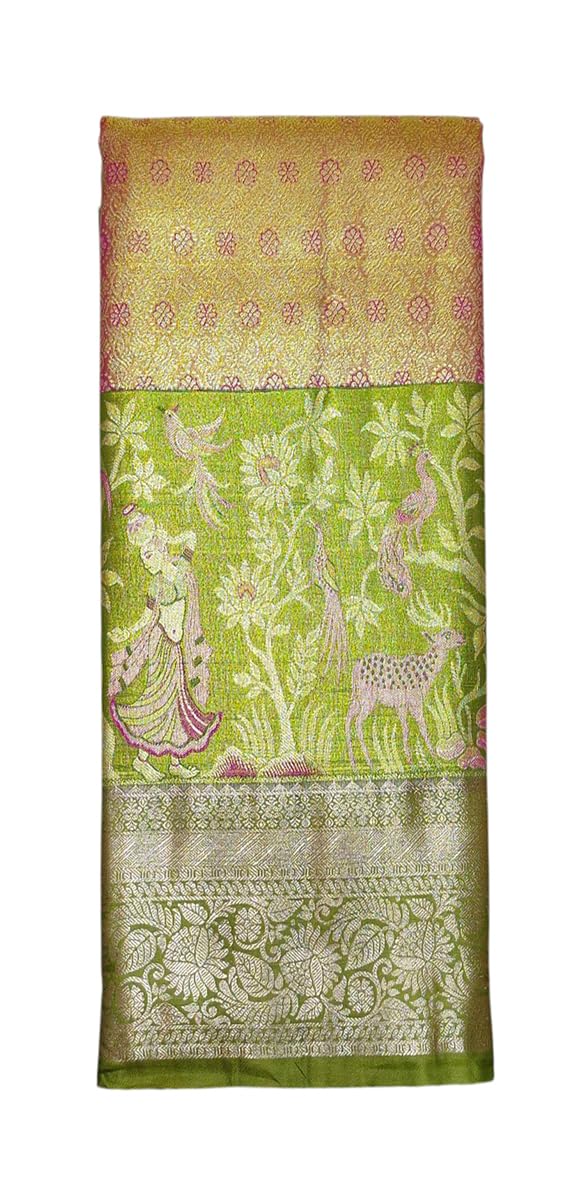VFCollections Women's Kanchipuram Silk Pure Pattu Sarees – Forest Them Border with Blouse 1