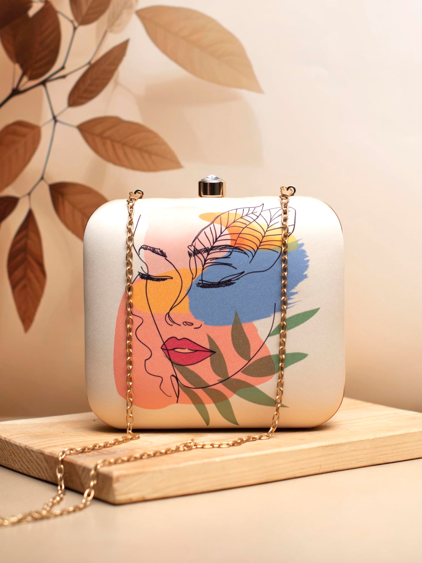 Artklim Multicolor Face Art Printed Evening Box Clutch - Lightweight Purse - Hard Case Handbag for Formal Occasions - Gift for Girlfriend