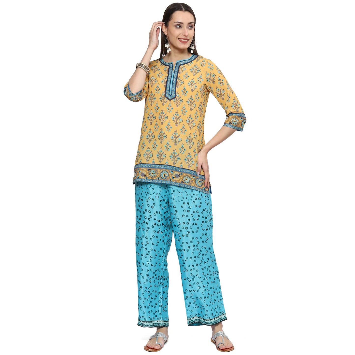 BIBA Women Printed Relaxed Mix and Match(Summer P19242_Blue_XL)