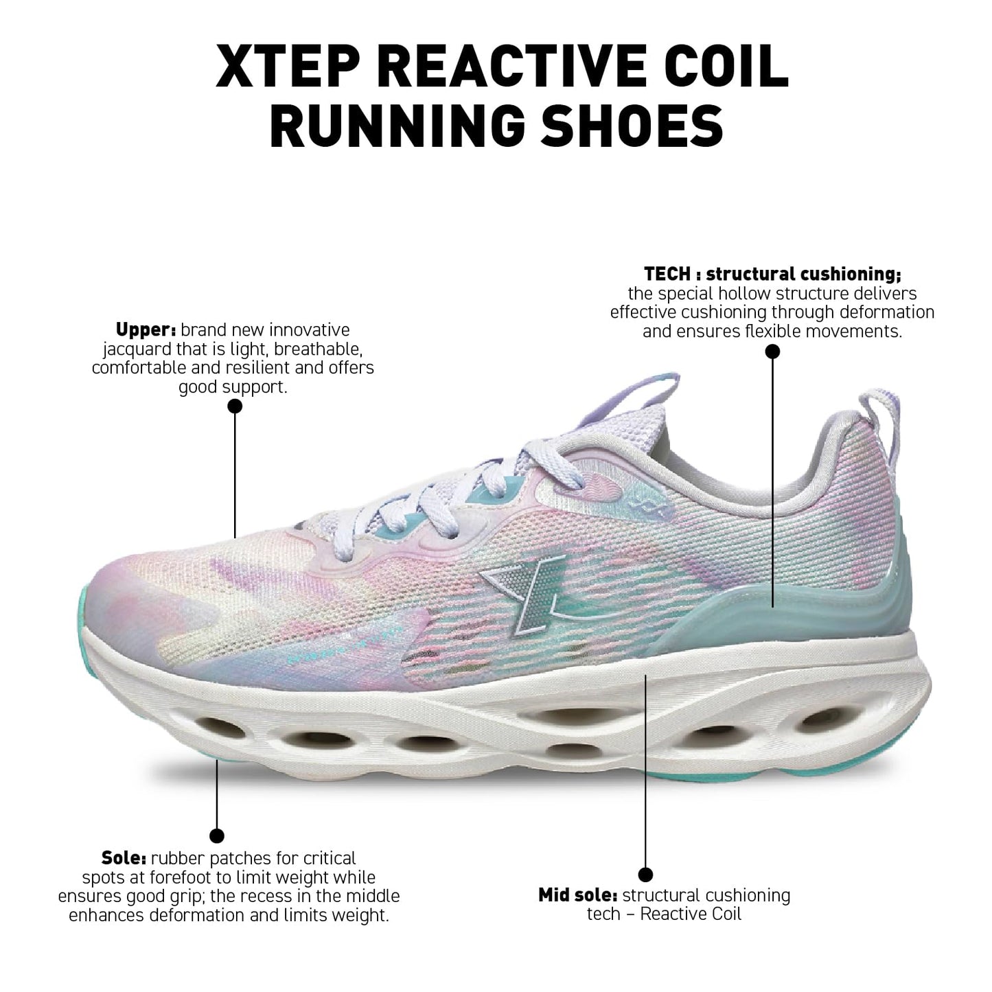 XTEP Peach & Purple Reactive Coil Running Shoes for Women Euro 40